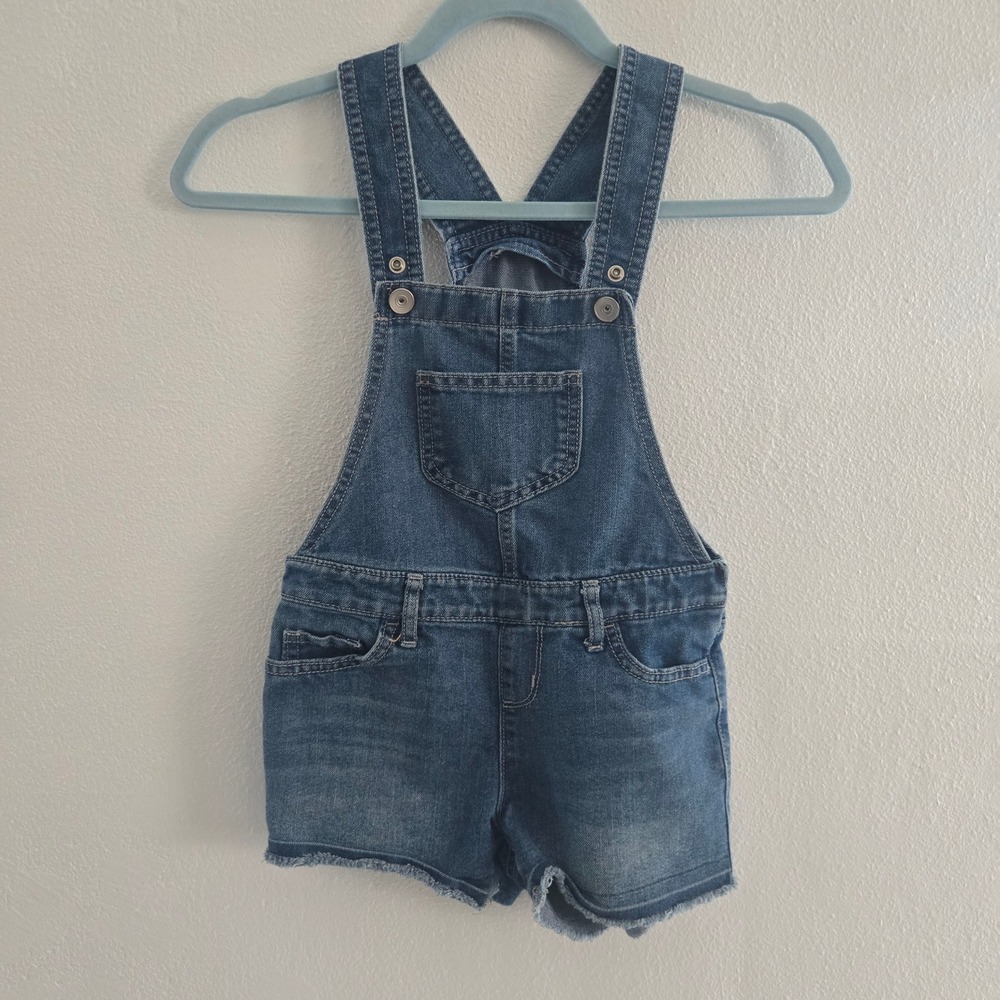 The Children's Place Girls Denim Shortalls Medium Wash Blue Overalls Size 6X/7
